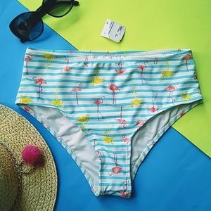 F21 Blue Stripe Flamingo High Waist Bikini Bottom